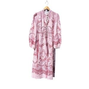 NWT Linda Charm Midi Dress Women's Pink Sz 14 Jeweled Buttons Pockets Floral